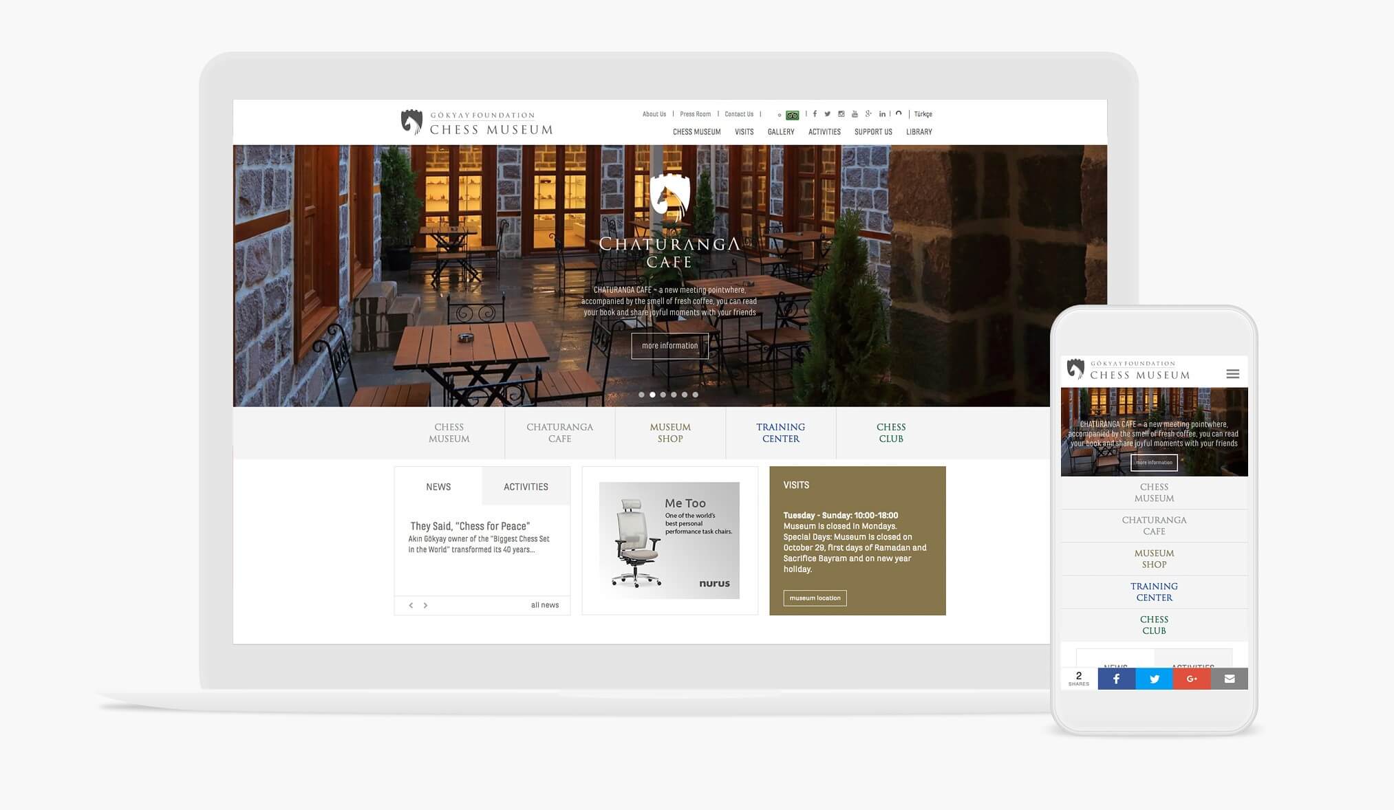 Gökyay chess museum web site mobile design preview
